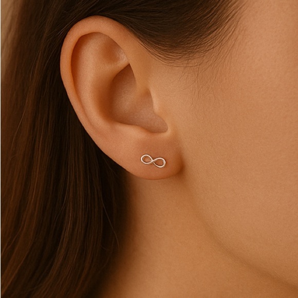 Sterling Silver Infinity Tiny Stud Earrings - Picture 2 of 3